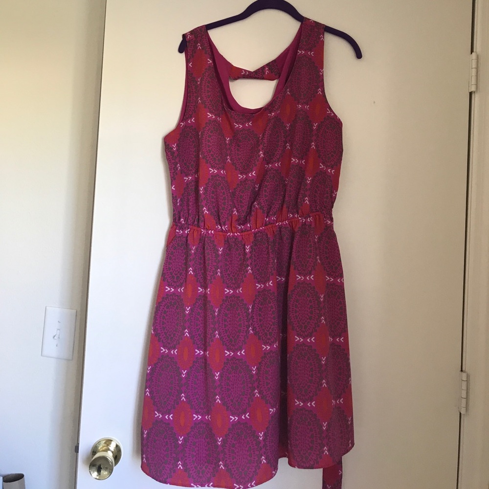 Gap pink print dress with tie belt - EUC