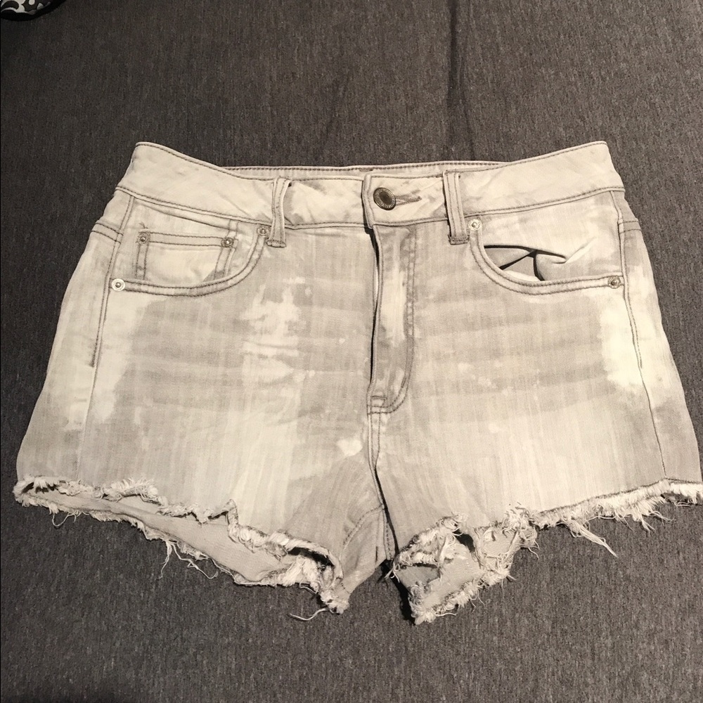 Grey acid wash jean shorts