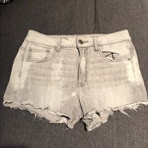 Grey acid wash jean shorts