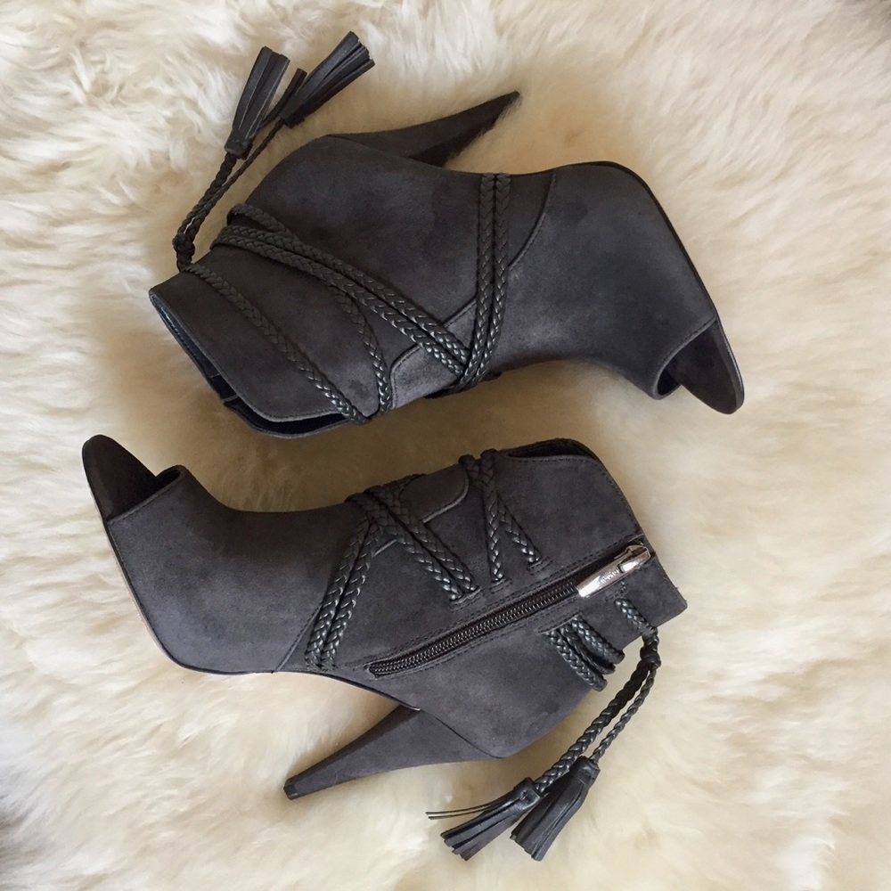 Suede Aston Peep Toe Bootie In Charcoal - Picture 3 of 8