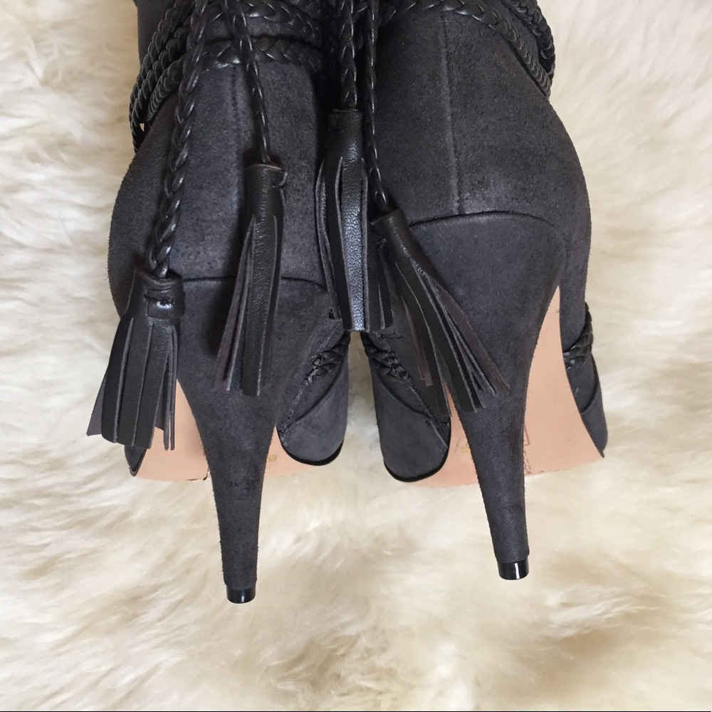 Suede Aston Peep Toe Bootie In Charcoal - Picture 6 of 8
