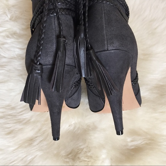 Suede Aston Peep Toe Bootie In Charcoal - Picture 6 of 8