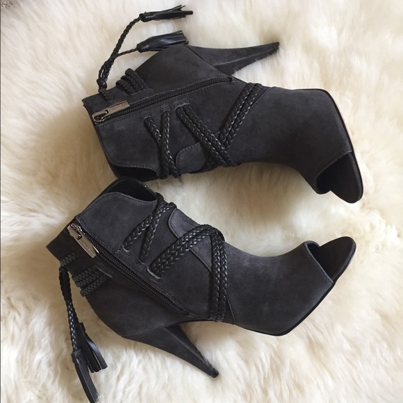 Suede Aston Peep Toe Bootie In Charcoal - Picture 5 of 8