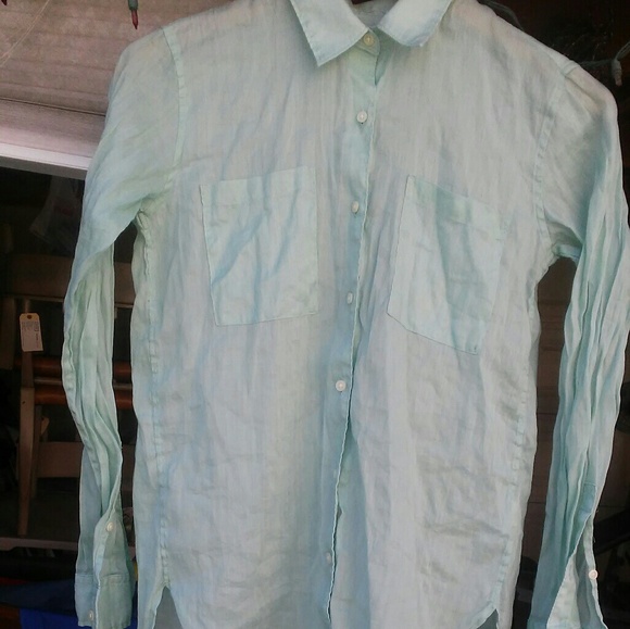 Gap Muted Mint Double Pocket Linen Button Up - Picture 3 of 4