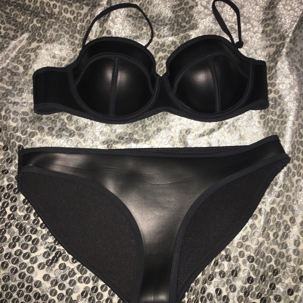 Black Leather Triangl Bathing Suit