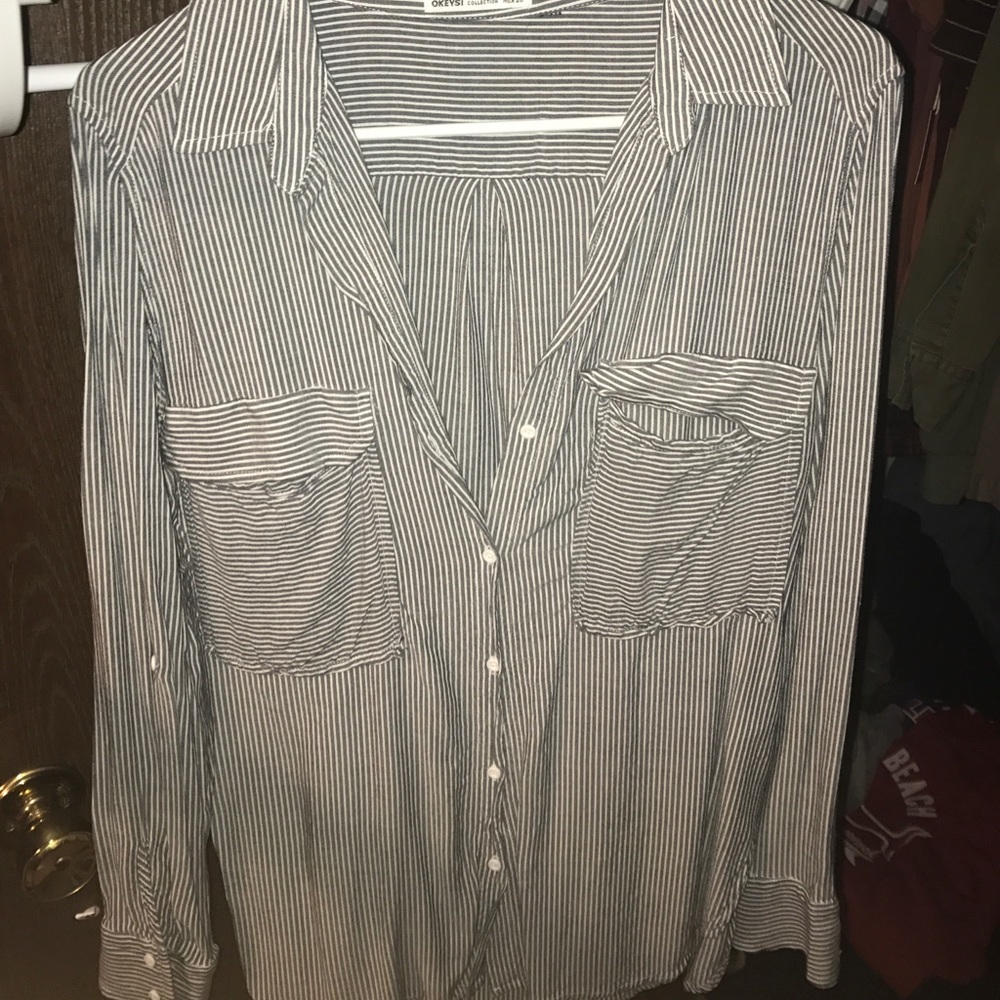 Blue and white striped button down shirt