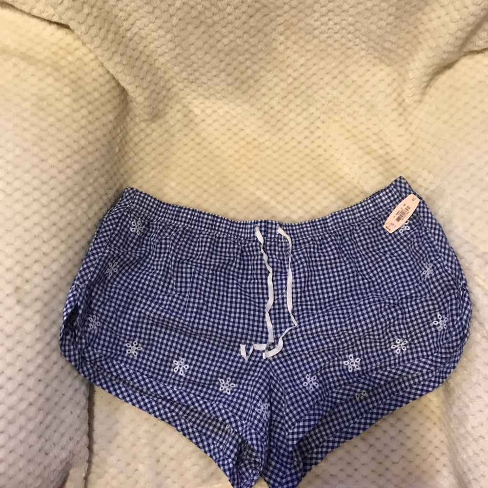 White and blue checkered sleep shorts