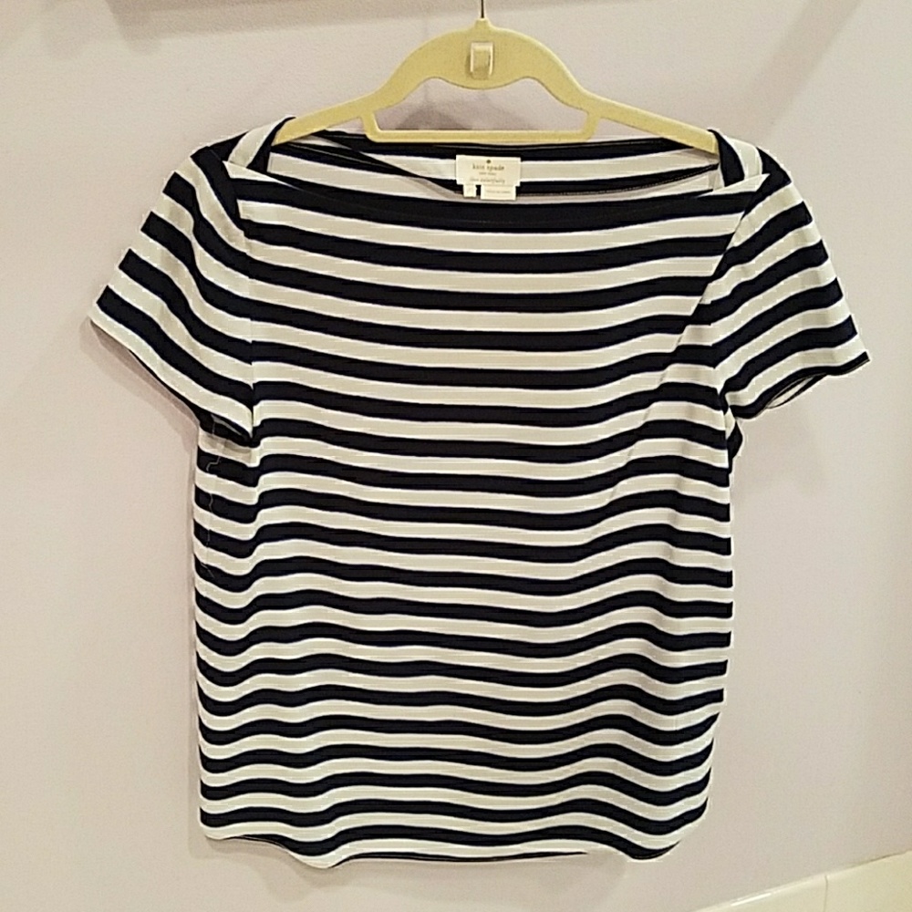 Kate Spade Blue and White Striped Boatneck Top