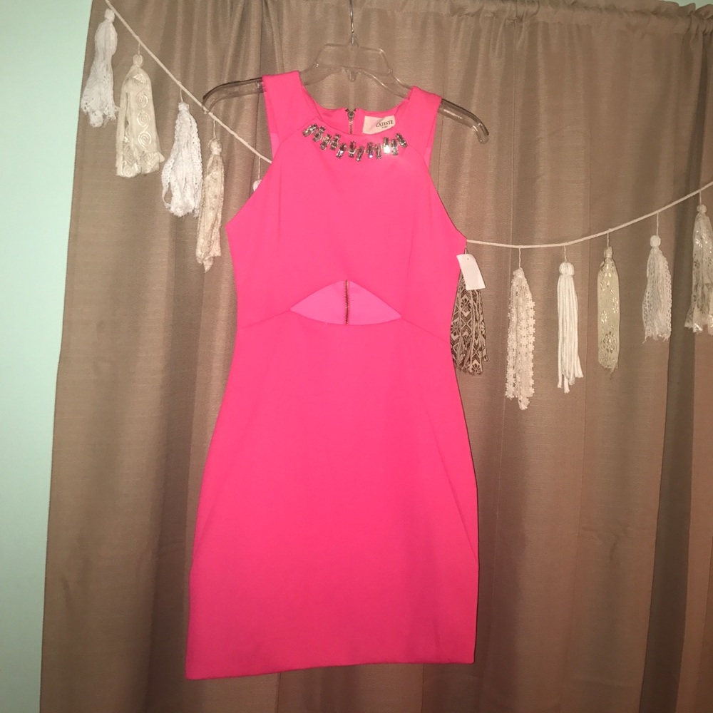 NEVER WORN pink mini dress with rhinestone accents