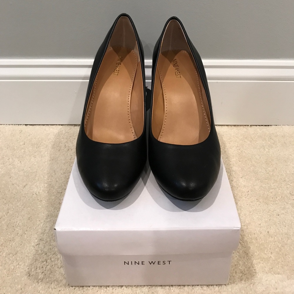 Brand New Nine West Black Leather Wedge Heels