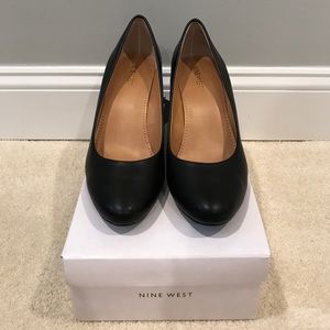 Brand New Nine West Black Leather Wedge Heels
