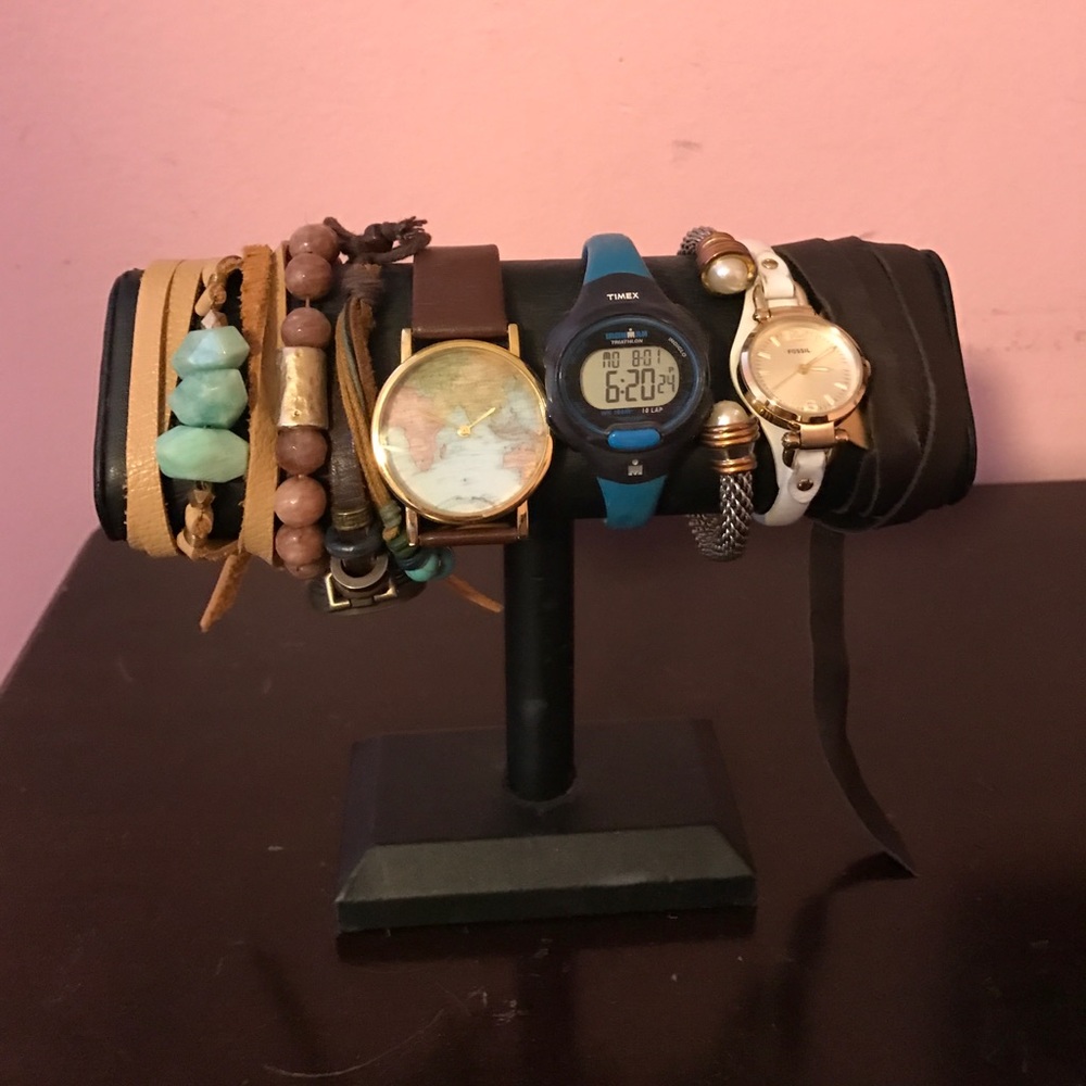 Black leather bracelet holder