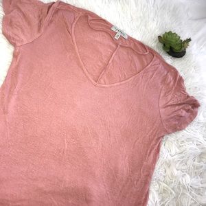 Peach shirt with v neck and cute neck design