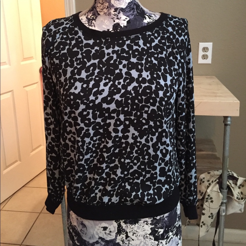 Loft back and blue blouse