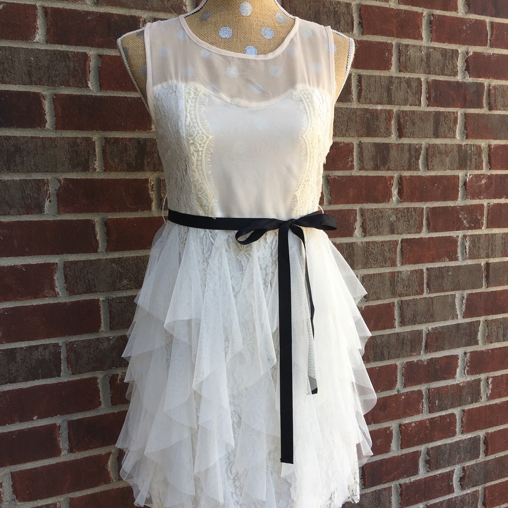 A'reve Ivory Lace Chiffon and Tulle Dress