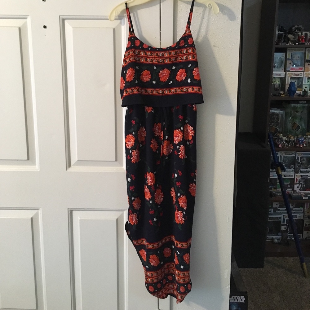 Red flowered navy dress