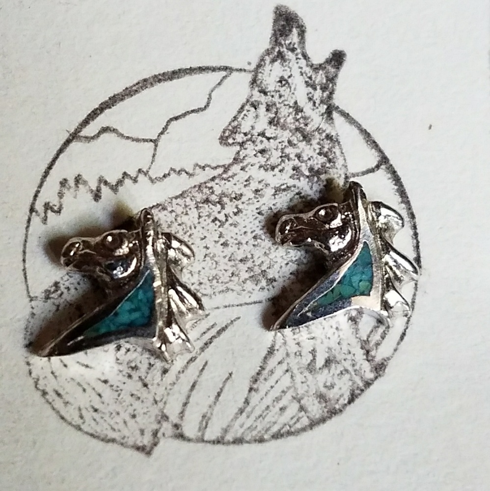 Vintage turquiose stallion horse earrings