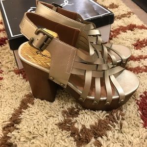 Champagne colored chunky sandals