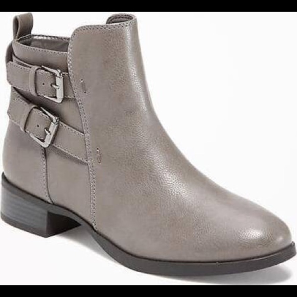Grey vegan leather zip ankle boots