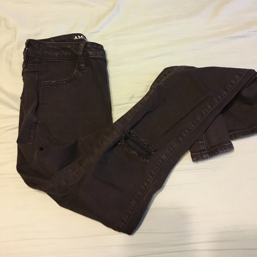 EUC American Eagle Black Slit Super High Jeggings