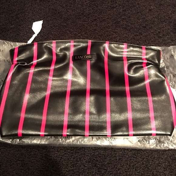 LANCOME Black with Pink Stripes Large Cosmetic Bag - Picture 2 of 11