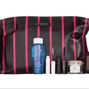 LANCOME Black with Pink Stripes Large Cosmetic Bag