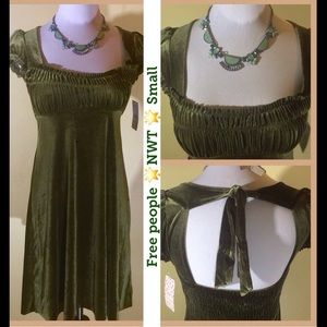 NWT Free People Green Velvet Dress S/P