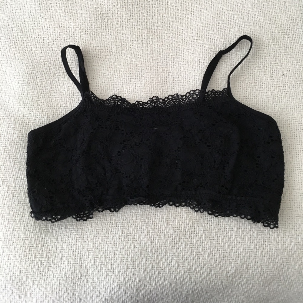 Black crochet lace trim bra top