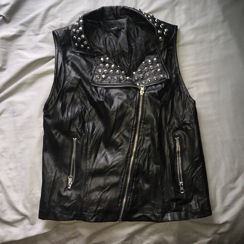 Black Leather Vest with Studs