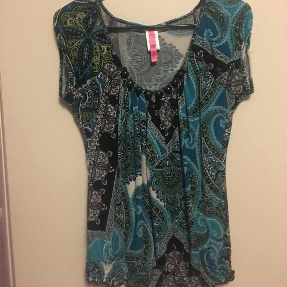 Blue and black blouse, women’s dress top