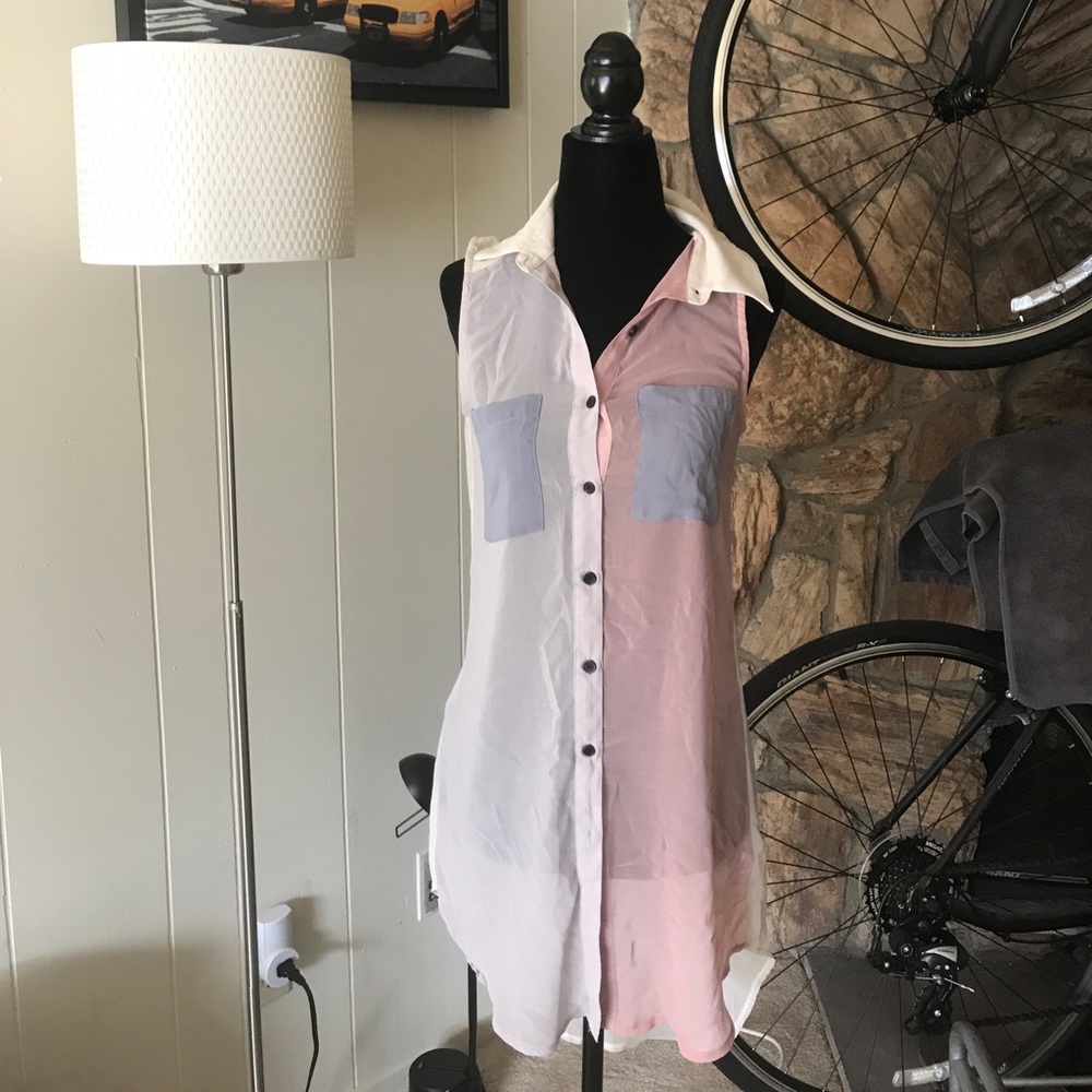 Collar Colorblock Shirttail Top/ Shirtdress