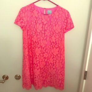 Nordstrom CeCe neon pink lace dress