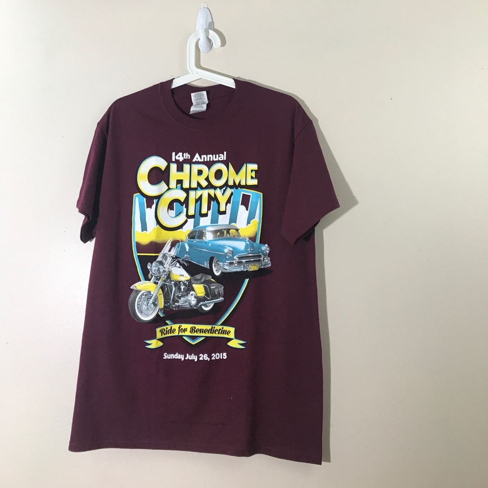 Men Burgundy M T-Shirt Shirt Sleeve Chrome City