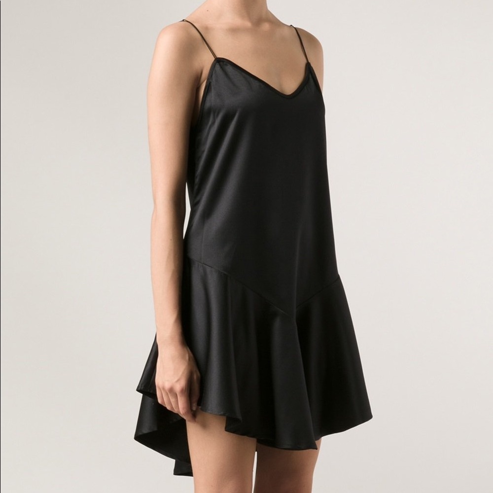 UNIF Black Satin Charmeuse Ruffle Slip Mini Dress