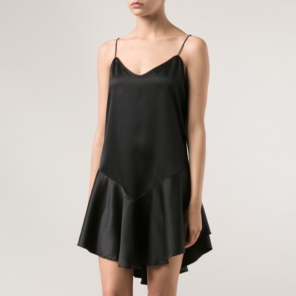 UNIF Black Satin Charmeuse Ruffle Slip Mini Dress - Picture 3 of 4