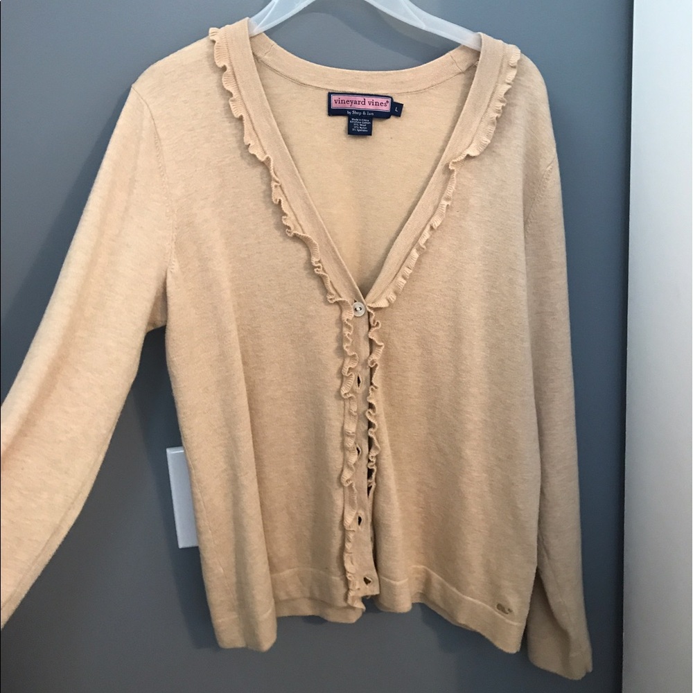 Vineyard Vines tan ruffle sweater