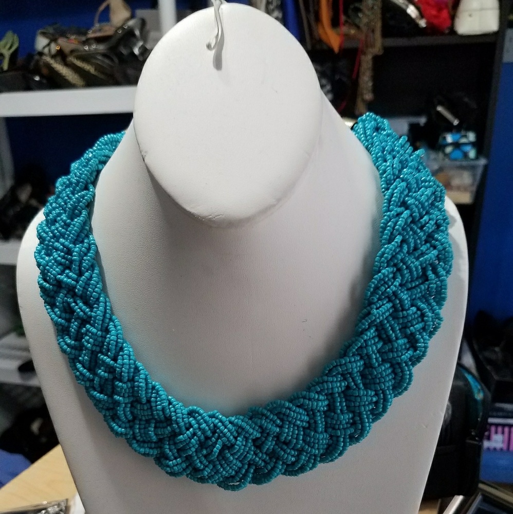 Blue braided choker necklace