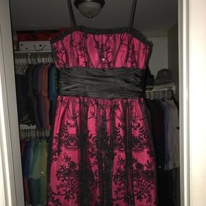 Maroon/deep red with black lace/tulle dress