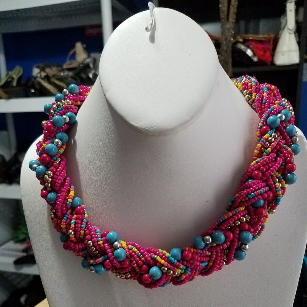 Pink Multi color braided choker