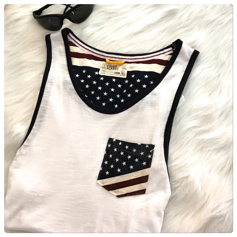 NWT Men's Free Planet White Patriotic Tank - Picture 1 of 4