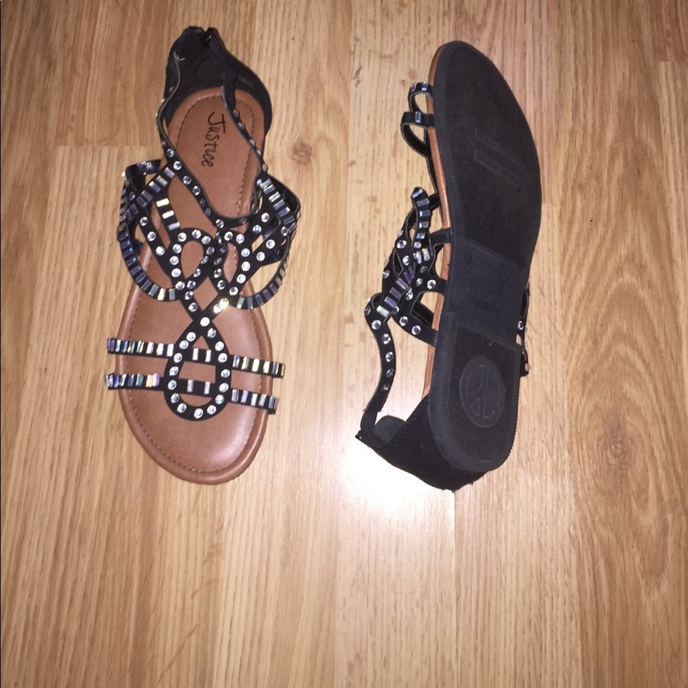 JUSTICE Black gemstone sandals