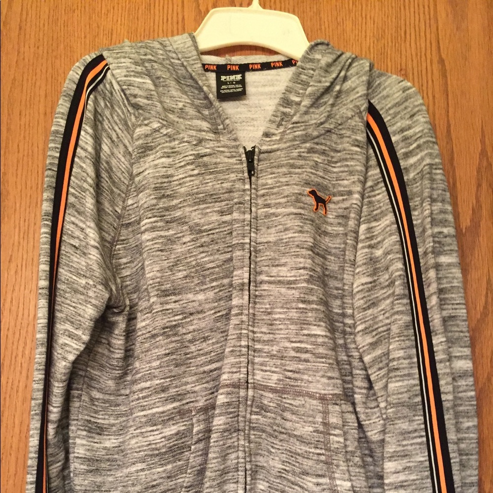 Pink gray zip up light weight sweatshirt