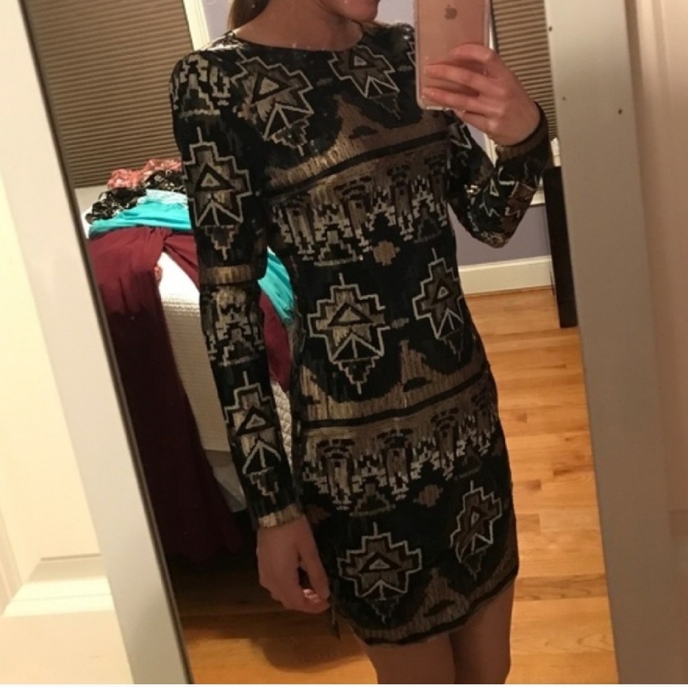 Squin Aztec print low back dress