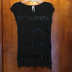 Black Sequin-Stripped Top