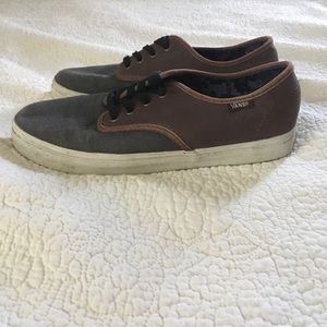 Grey and brown leather vans