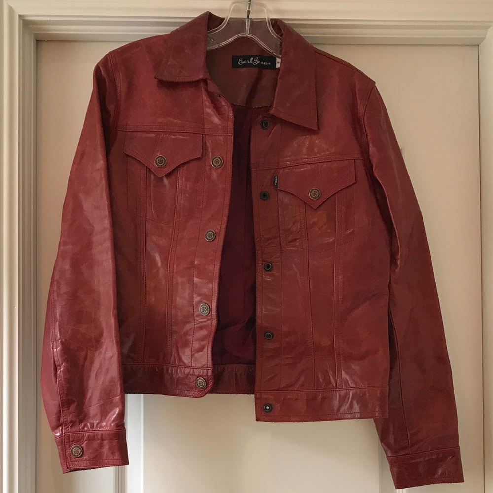 Earl Jean maroon genuine leather jacket
