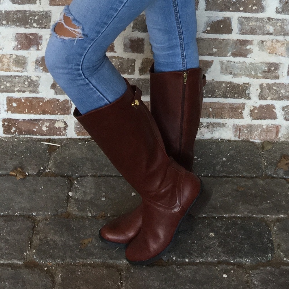 Brown below the knee boots