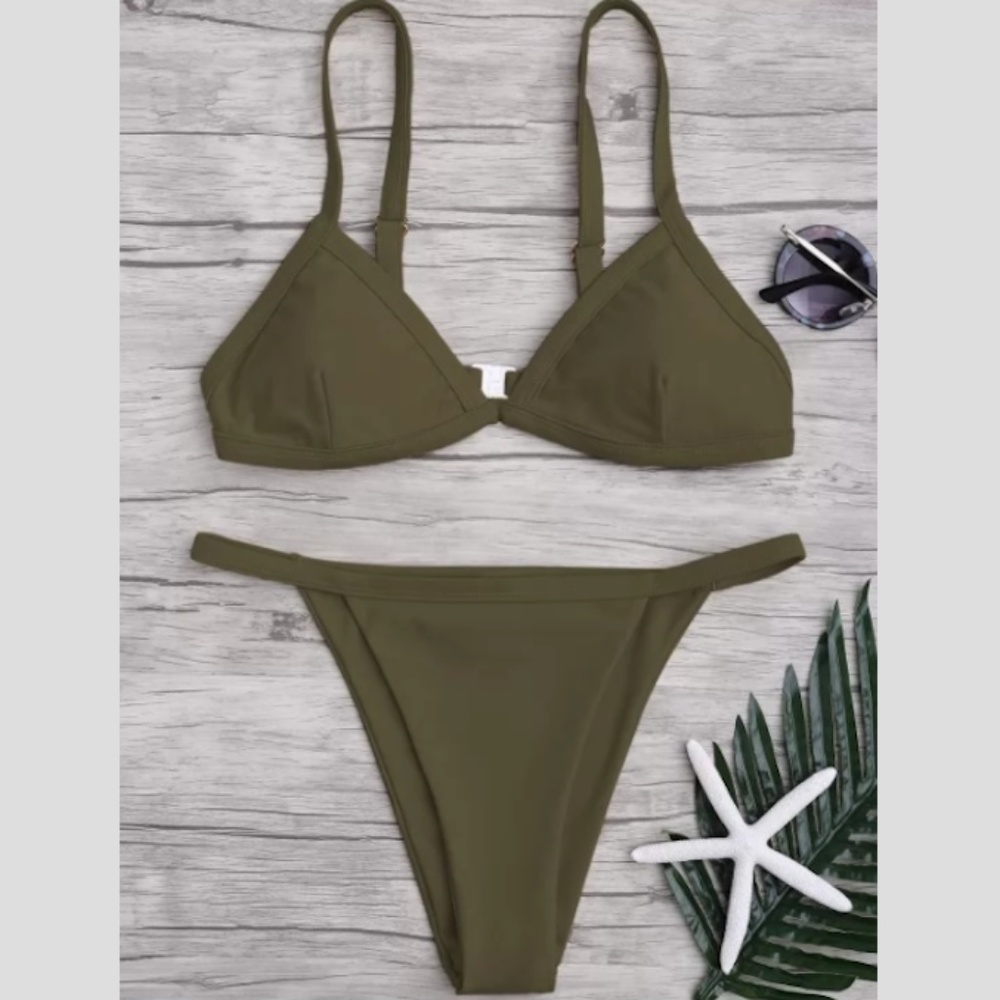 Solid Color Spaghetti Strap Bikini