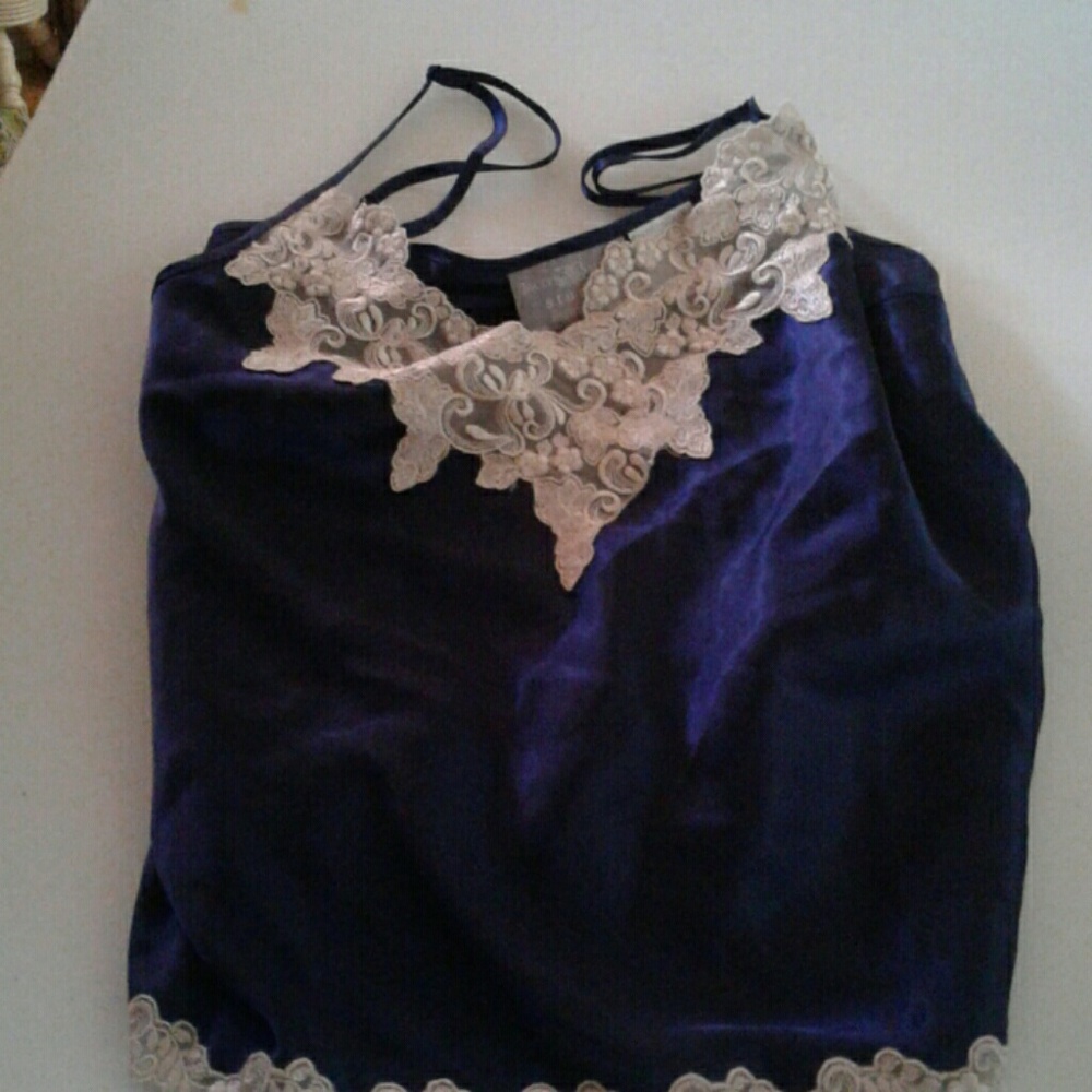 Jaclyn Smith Navy Blue with Cream Lace Poly Cami