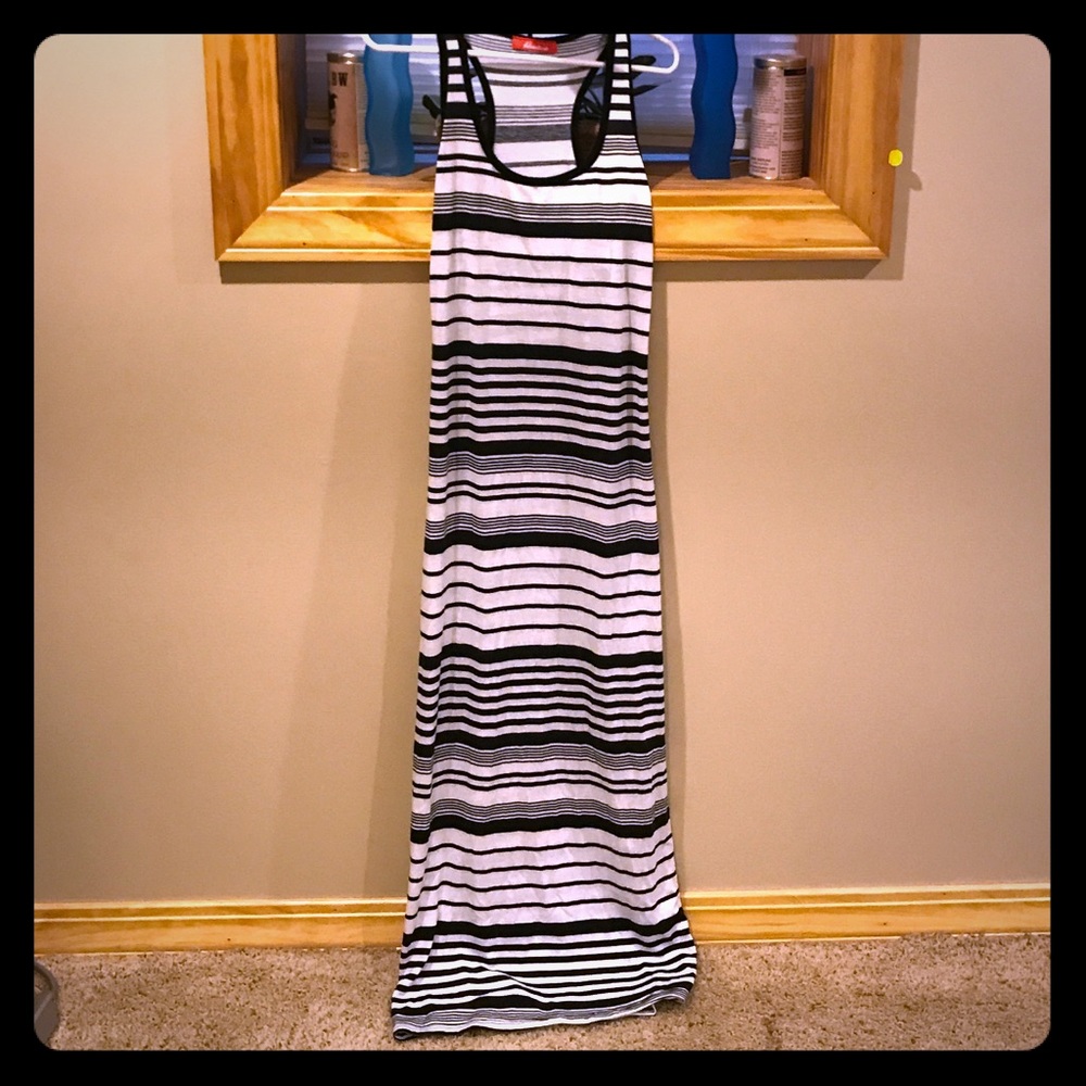 Black and white striped maxi dress
